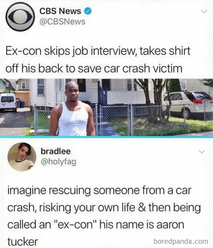 Screenshot of a heroic ex-con saving a car crash victim, highlighting inspiring internet moments better than the news.