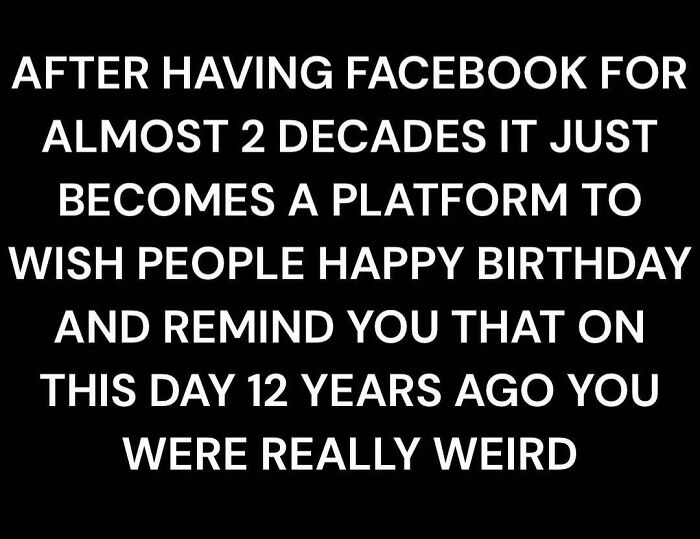 Text about Facebook after two decades, reflecting on ‘90s life parts that no longer exist with nostalgia and humor.