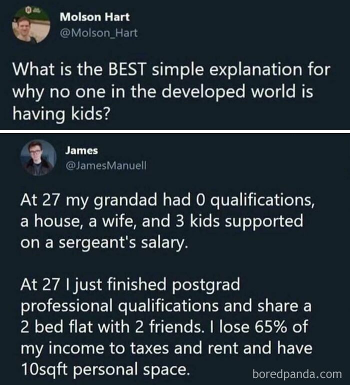 Comparison of living conditions and financial struggles at age 27, highlighting favorite internet moments better than news.