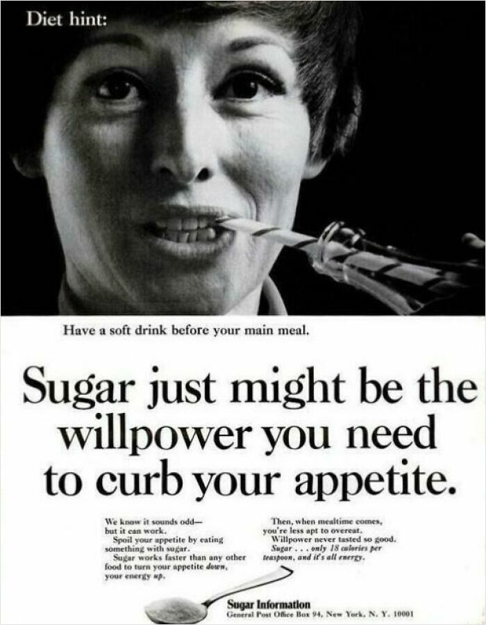 Black and white vintage photo of a woman drinking a soft drink with old dieting advice from 49 old photos.