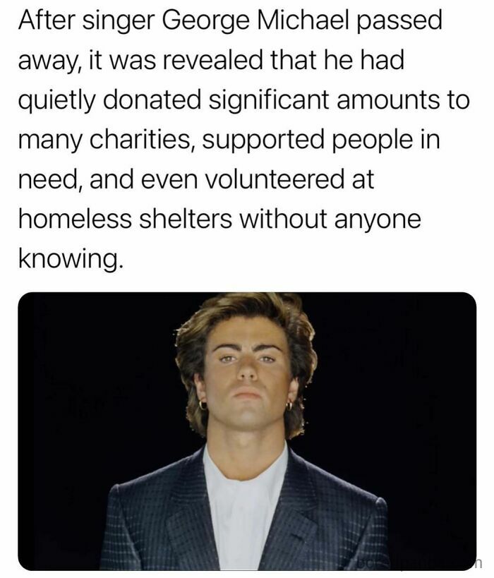 Image showing surprising facts about George Michael’s charity work, highlighting memorable and unexpected acts of kindness.