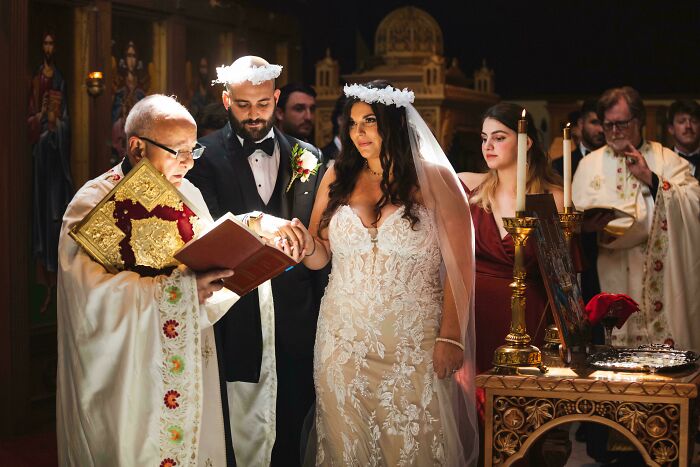 An orthodox wedding ceremony with a bride and groom, resembling an Accidental Renaissance painting.