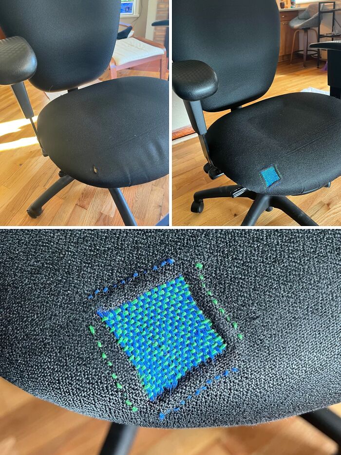 Covered A Hole In A Thrifted Office Chair