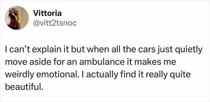 Tweet about the emotional moment when cars quietly move aside for an ambulance, reflecting Brits bonding over hilarious memes.