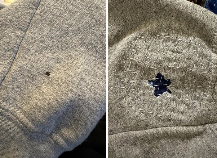 Partner Had A Small Hole On The Sleeve Of A Sweater I Made For Her, So I Mended It