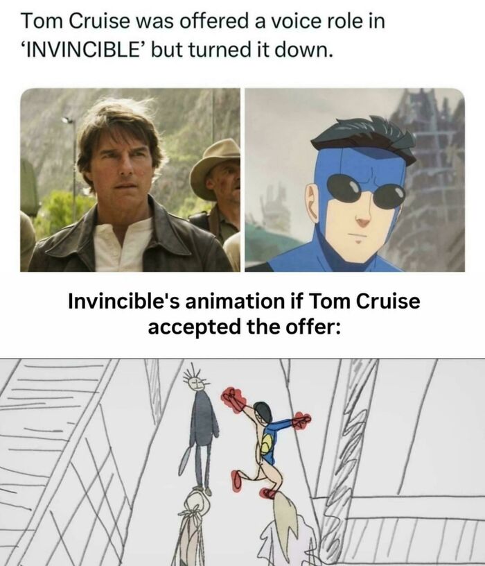 Hilarious movie details: A meme about Tom Cruise rejecting a voice role in Invincible.