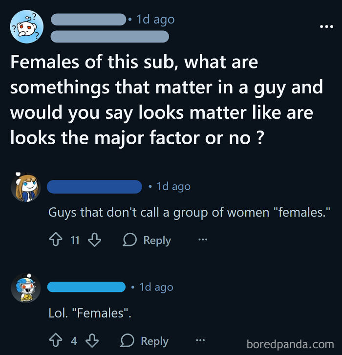 Reddit thread discussing toxic men and women’s reactions highlighting issues with disrespectful language.