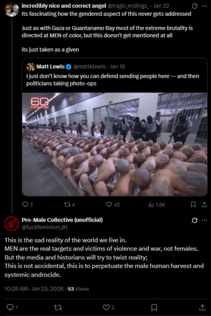 Prison scene showing rows of handcuffed men guarded by officers, highlighting toxic men and violence issues.