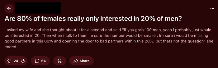 Discussion on whether 80% of females are only interested in 20% of men, highlighting toxic male behavior trends affecting women.