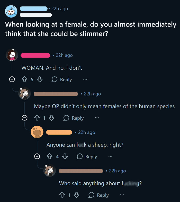 Reddit conversation showing toxic men making offensive remarks that highlight issues of misogyny and harmful behavior online.