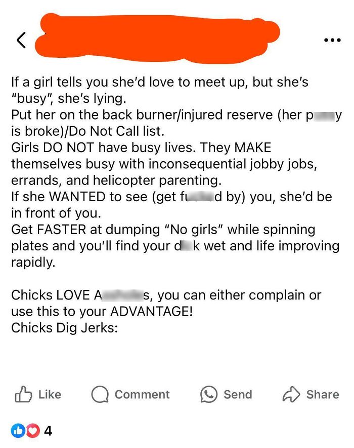 Screenshot of toxic men's messages with sexist views about women and their lives, highlighting toxic men behavior.