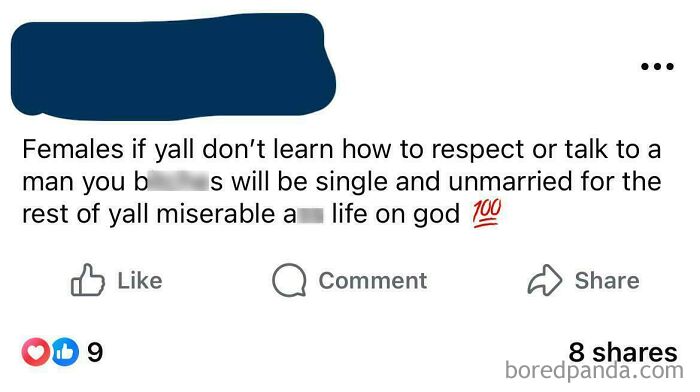 Screenshot of toxic online message from a man displaying disrespectful attitude toward women and relationships.