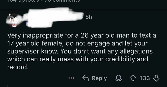 Screenshot of a comment warning about toxic men and inappropriate texting affecting women's safety and credibility.