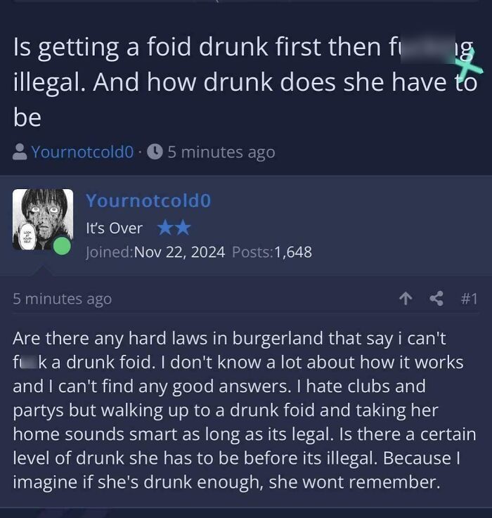 Alt text: Online comment showing toxic men making harmful statements contributing to discussions about women and legality.