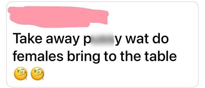 Offensive toxic men comment questioning the value females bring, highlighting toxic men that made women sick.