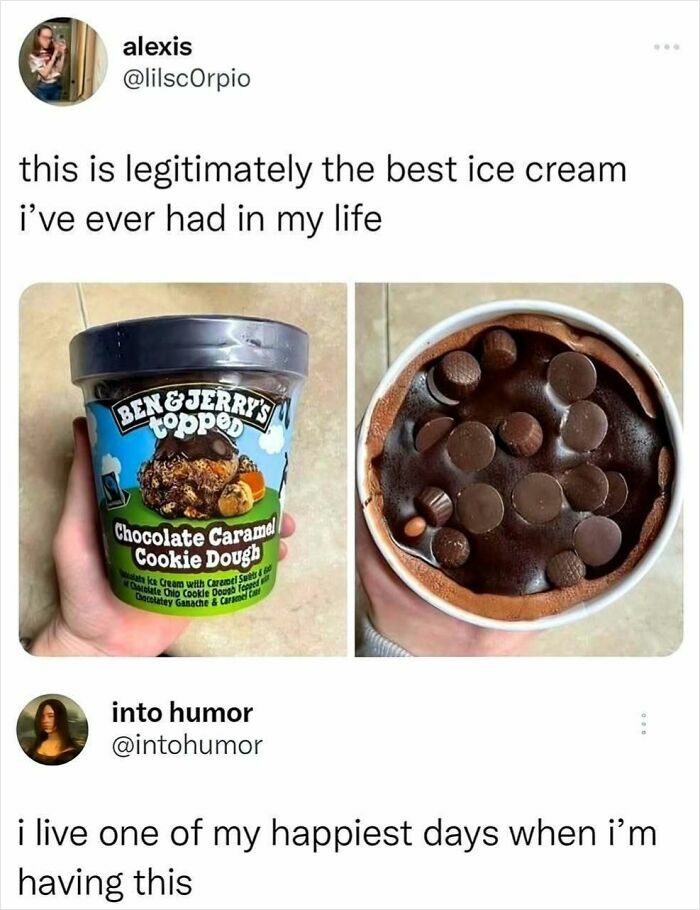 Ben & Jerry’s Chocolate Caramel Cookie Dough ice cream shown in hand, featured in hilarious memes relatable to many.