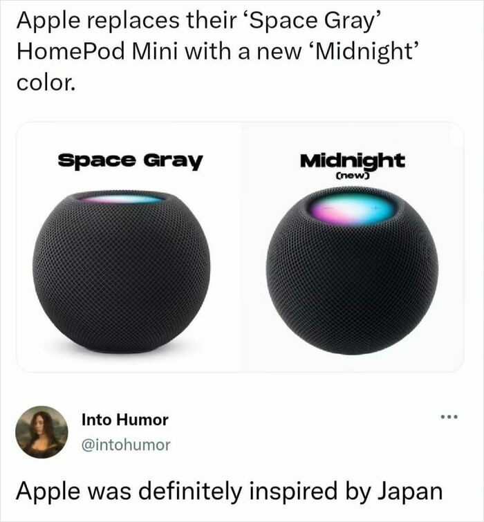 Comparison of Apple HomePod Mini colors with a meme highlighting a hilarious and relatable tech change.