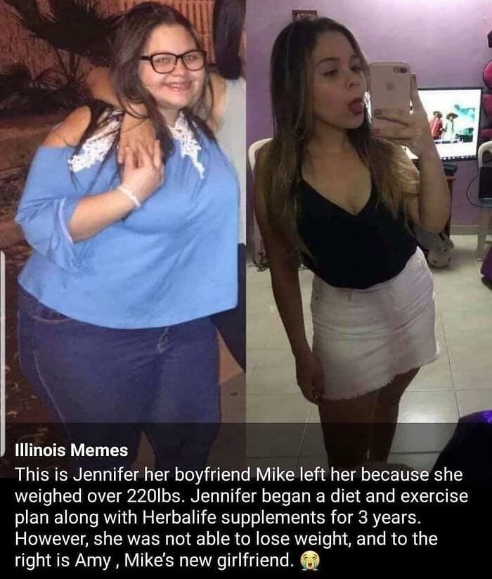 Before and after comparison showing seemingly innocent posts that hit with a crazy second half featuring weight loss and relationship changes.