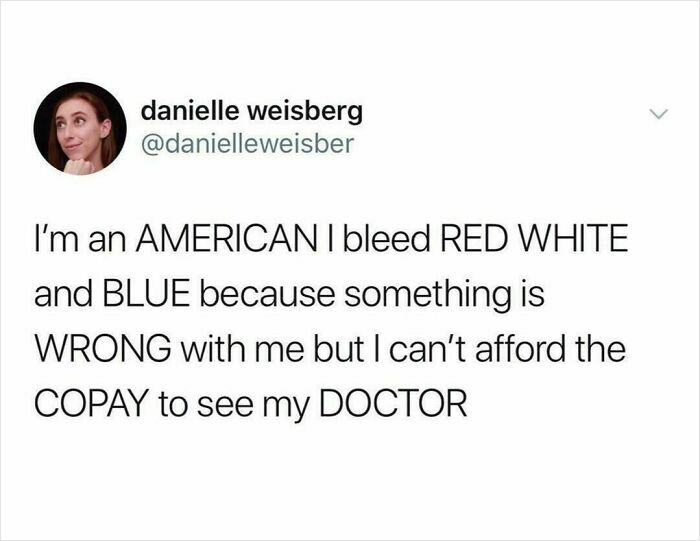 Tweet by danielle weisberg about American health issues in a seemingly innocent post with a surprising second half.