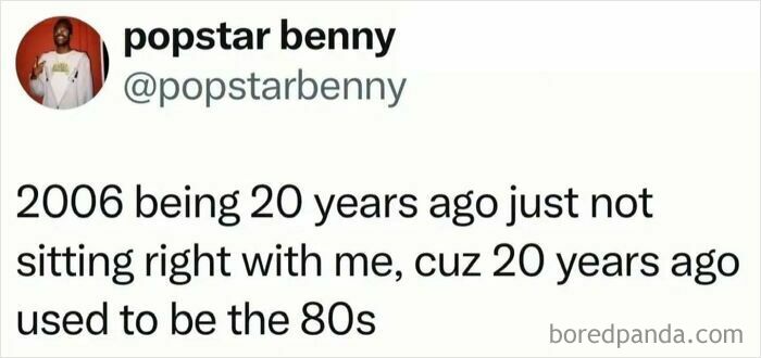 Screenshot of a nostalgic social media post reflecting on how 2006 being 20 years ago challenges millennials’ childhood memories.