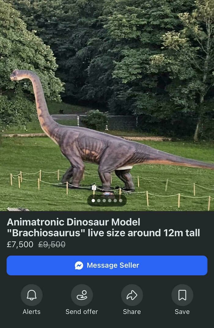 Large animatronic Brachiosaurus dinosaur model for sale, one of the most bizarre things people are selling online.