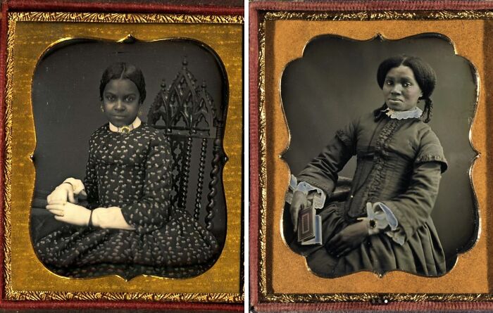 Two Victorian era portraits of young women wearing period clothing, showcasing fashion and photography of the Victorian era.