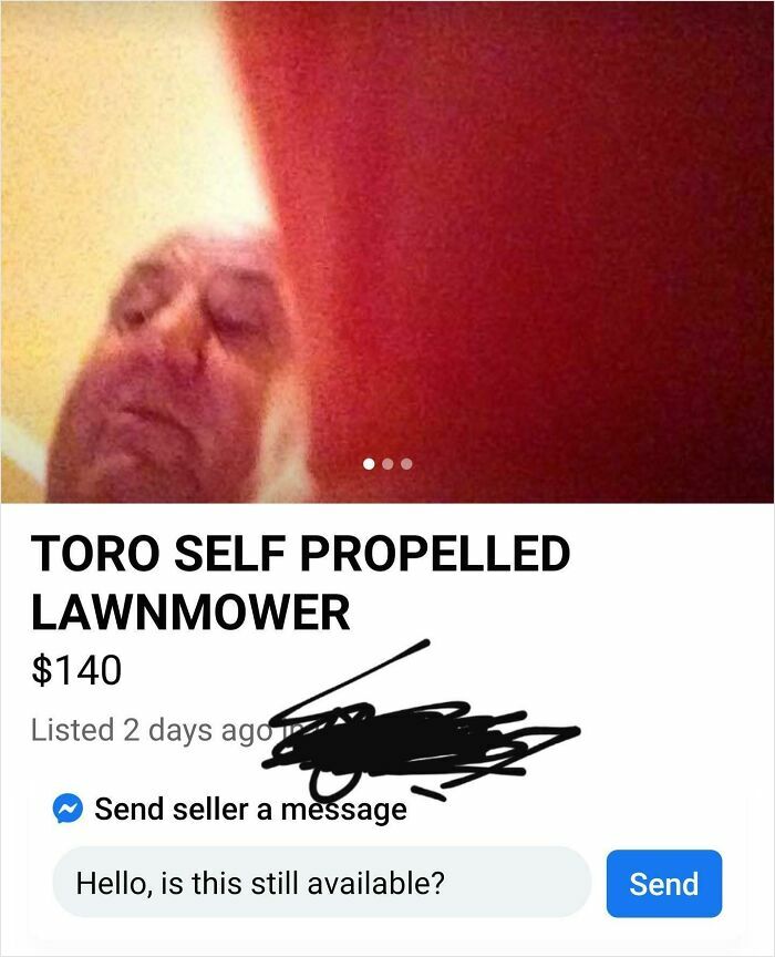Listing for a Toro self propelled lawnmower priced at 140 dollars in bizarre online selling listings.