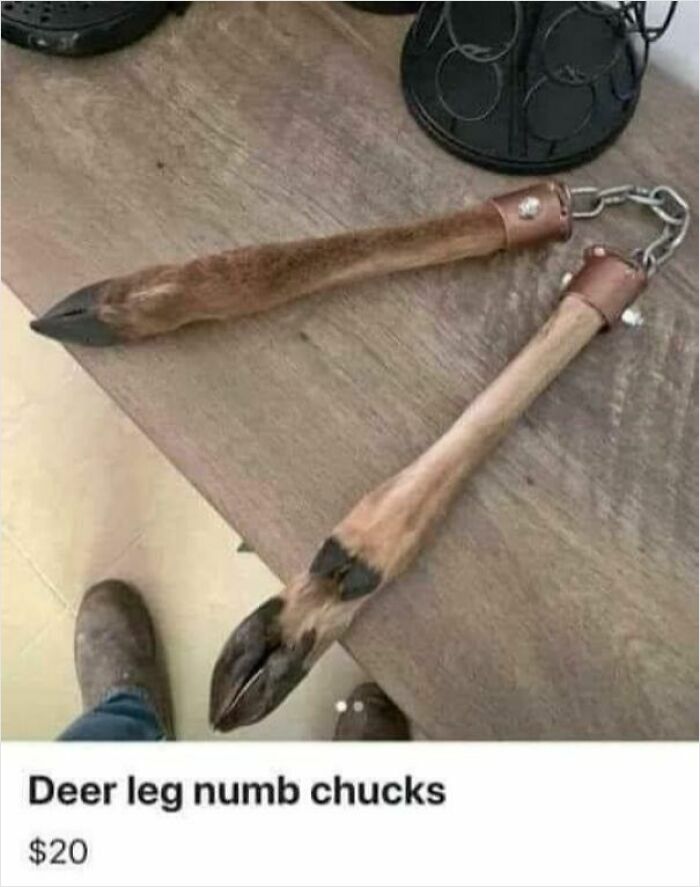 Deer leg numb chucks with metal chain, an example of bizarre things people are selling online in wild listings.