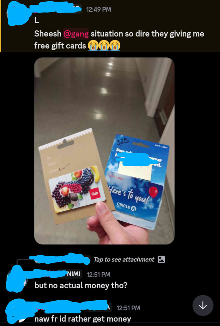 Workplace gift cards shown in a hallway chat, highlighting why no one wants to work anymore in modern job culture.
