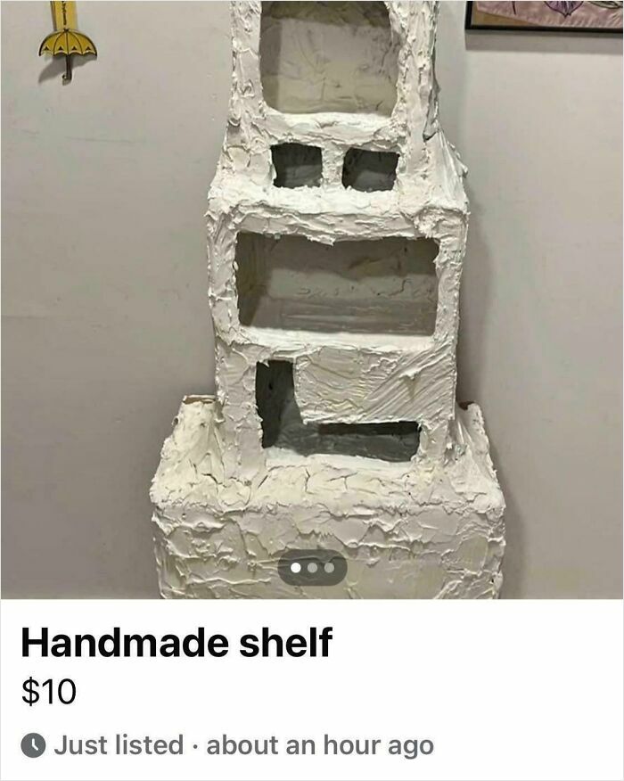 Handmade shelf with rough white texture, one of the bizarre things people are selling online for $10.