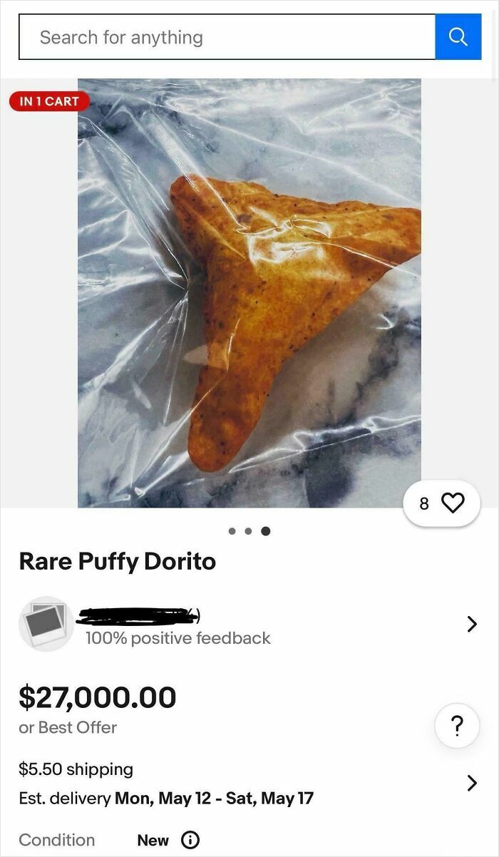 Rare puffy Dorito listed online as one of the bizarre things people are selling for high prices.