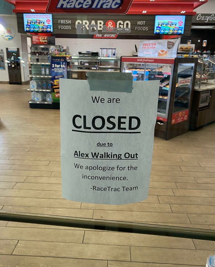 Closed store sign citing employee walkout, illustrating why no one wants to work anymore in the workplace today.