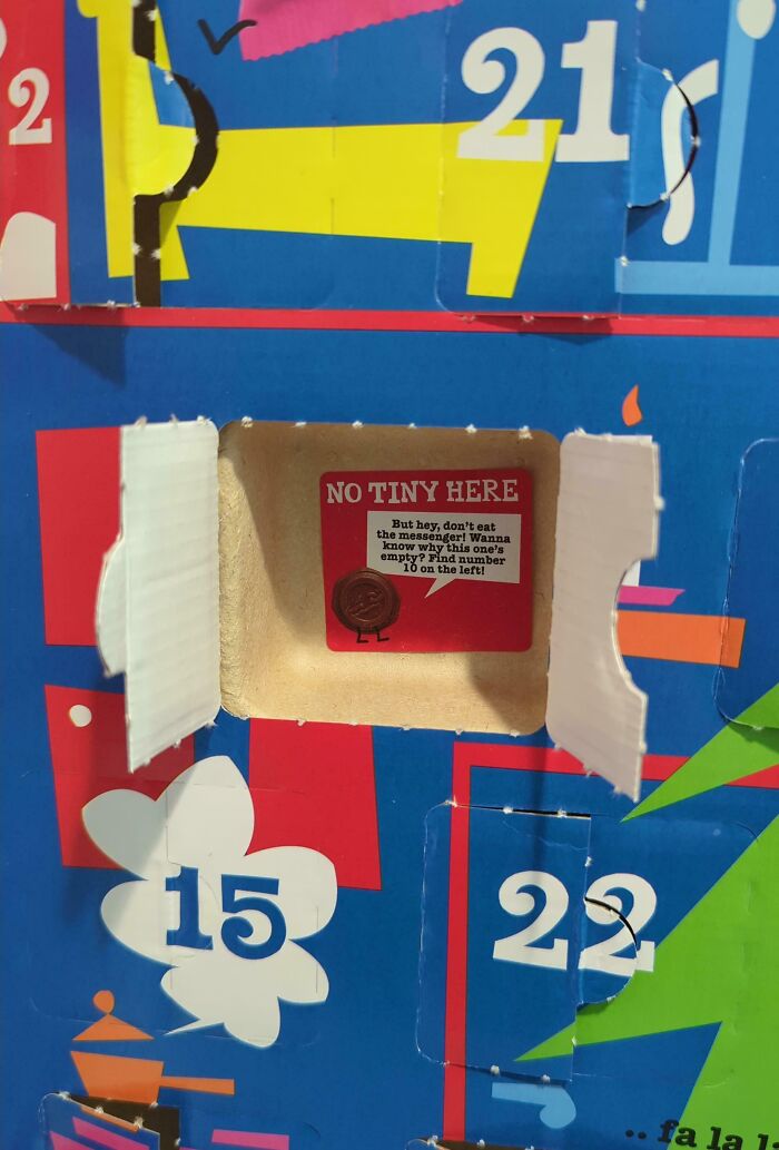 Advent calendar door open with humorous note, illustrating why no one wants to work anymore in modern workplace photos.