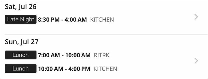 Workplace shift schedule showing late night and lunch shifts, highlighting modern work-hour challenges and employee fatigue.