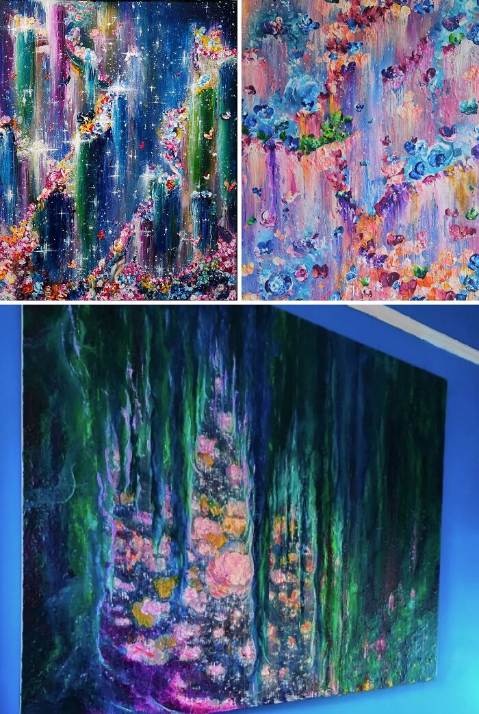 Abstract DIY floral paintings with vibrant colors and textured brushstrokes showcasing creative art wins.