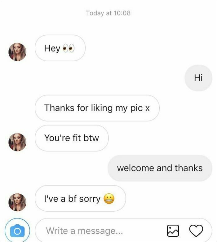 Screenshot of an awkward direct message conversation illustrating cringed moments in social media interactions.