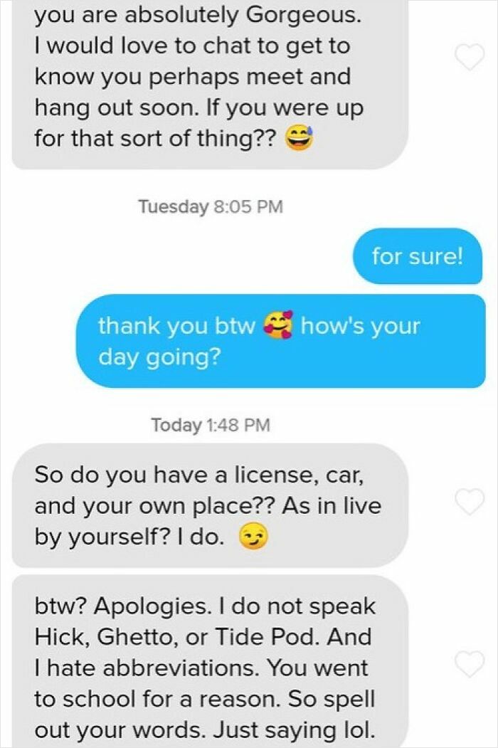 Text message exchange showing awkward conversation with rude language, highlighting cringe moments from online chats.