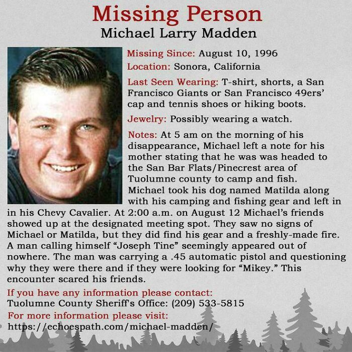 Missing person poster of Michael Larry Madden, an unsettling mystery that continues to fascinate and disturb viewers.