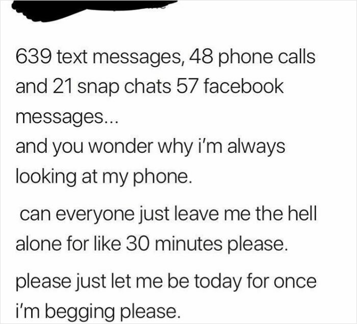 Text message overload with hundreds of notifications causing frustration and craving for alone time in a cringeworthy moment.