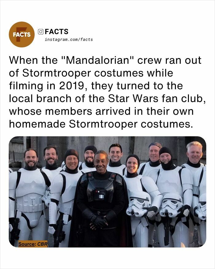 Star Wars fan club members in homemade Stormtrooper costumes helping The Mandalorian crew during filming in 2019.