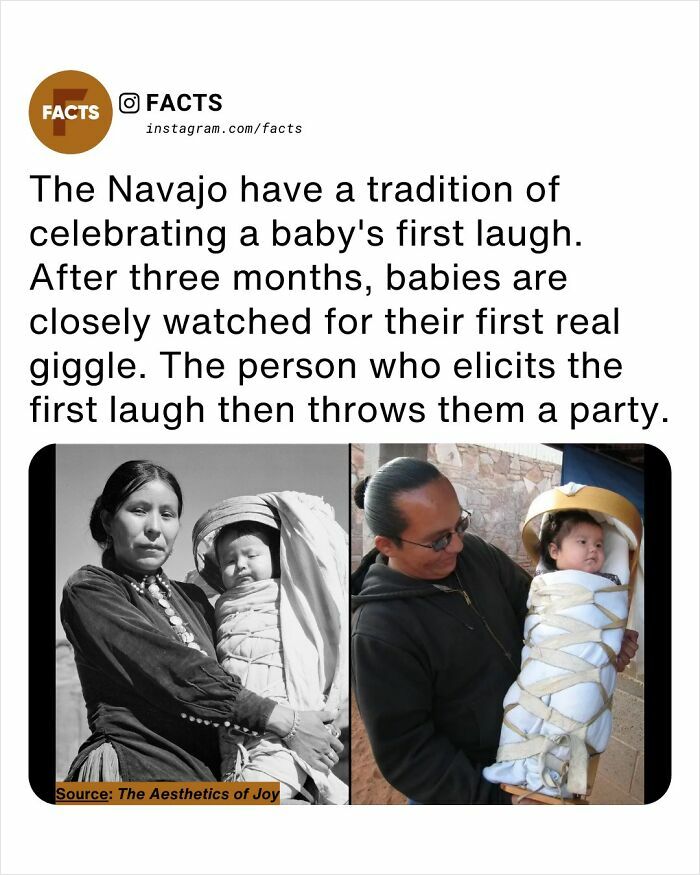 Navajo tradition of celebrating a baby's first laugh with a party, highlighting unique brain-care and cultural facts.