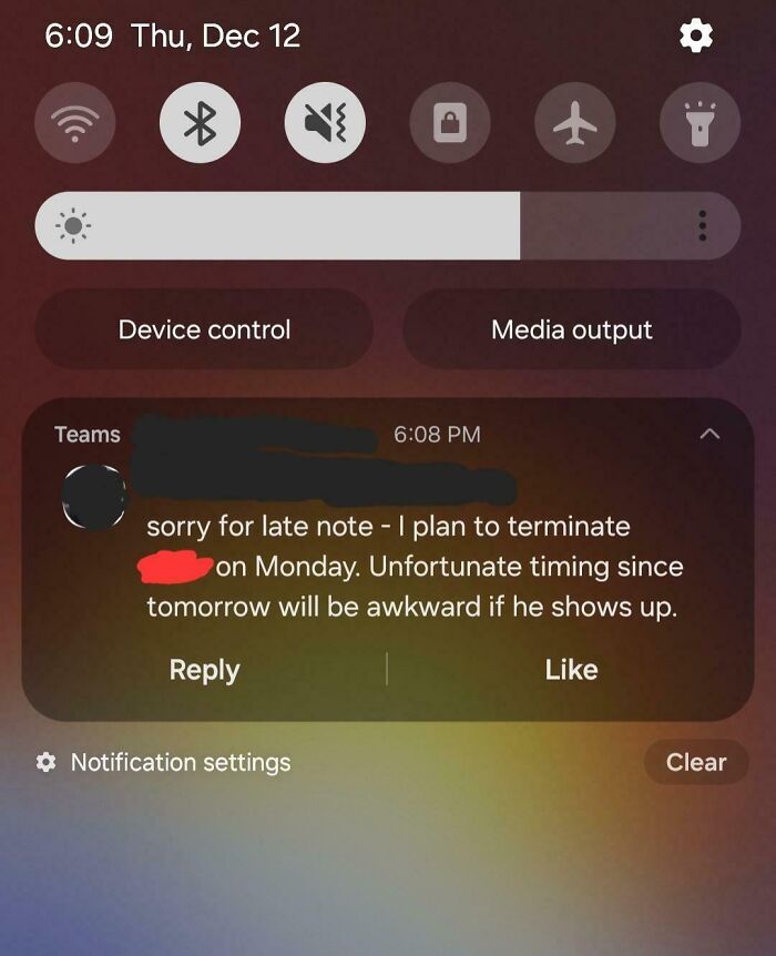 Screenshot of a workplace message about terminating an employee showing why no one wants to work anymore.
