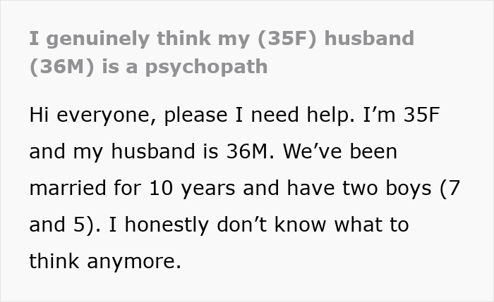 Text from a woman suspecting her husband is a psychopath, seeking help after troubling thoughts and messages. Text from a woman suspecting her husband is a psychopath, seeking help after troubling thoughts and messages.