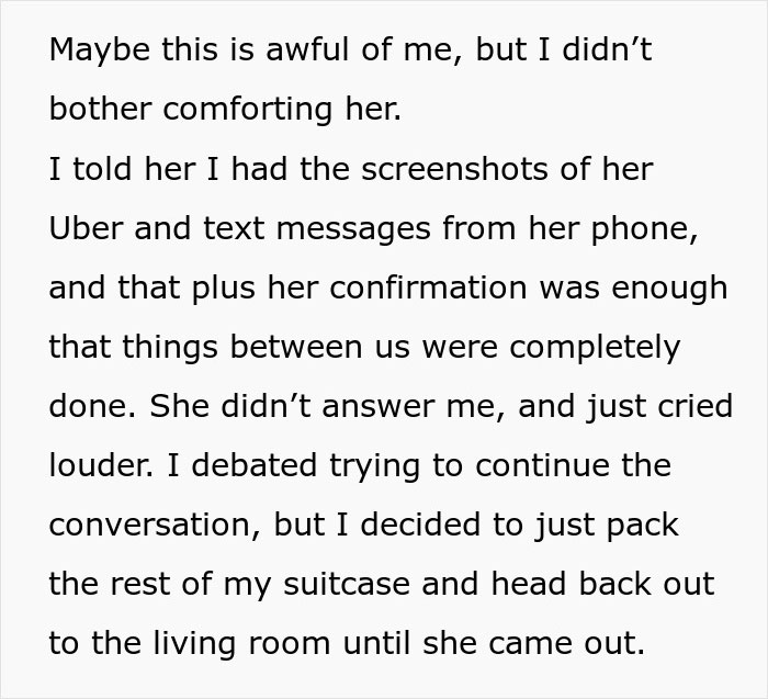 Text excerpt discussing a woman admitting to cheating multiple times and the husband's reaction afterward.