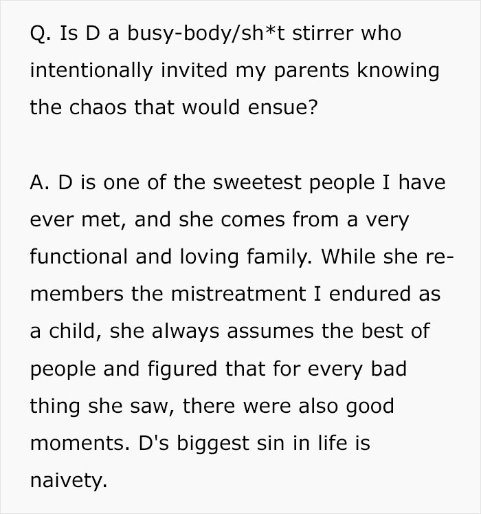 Text from a Q&A discussing family dynamics and a daughter's decision to buy a house while being sneaky with parents.