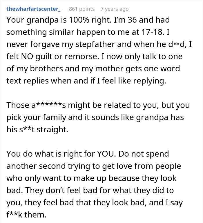 Comment discussing personal experience with family estrangement after paternity mix-up and disowning the wrong son.