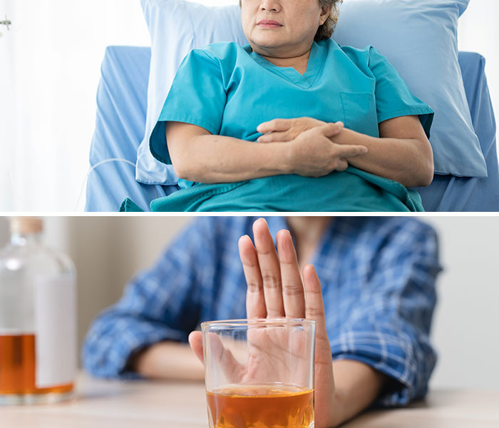 Patient in hospital bed with arms crossed and person refusing a drink, illustrating bizarre medical problems and mysteries.