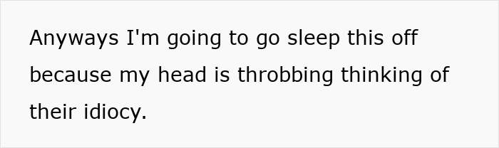 Text message saying head is throbbing from thinking about a jobless 36YO dragging parents into competition with PhD cousin.