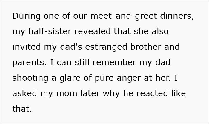 Bride horrified after discovering why dad cut off family, regrets inviting estranged relatives to the wedding event.