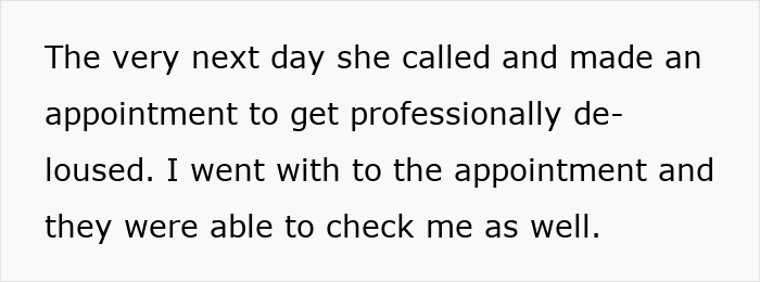 Alt text: Woman discussing her refusal to treat lice and the drastic ultimatum that finally worked to resolve it